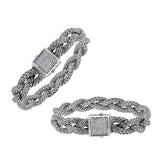 Sterling Silver Twisted Bracelet With White Cubic Zirconia Square Clasp
